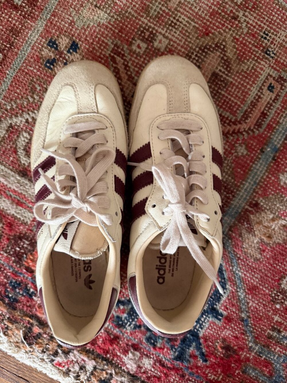 Adidas Sambas cream and burgundy women's size 8